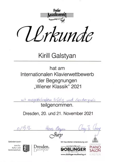 Urkunde-"Wiener Klassik"Dresden-2021_Kirill-Galstyan